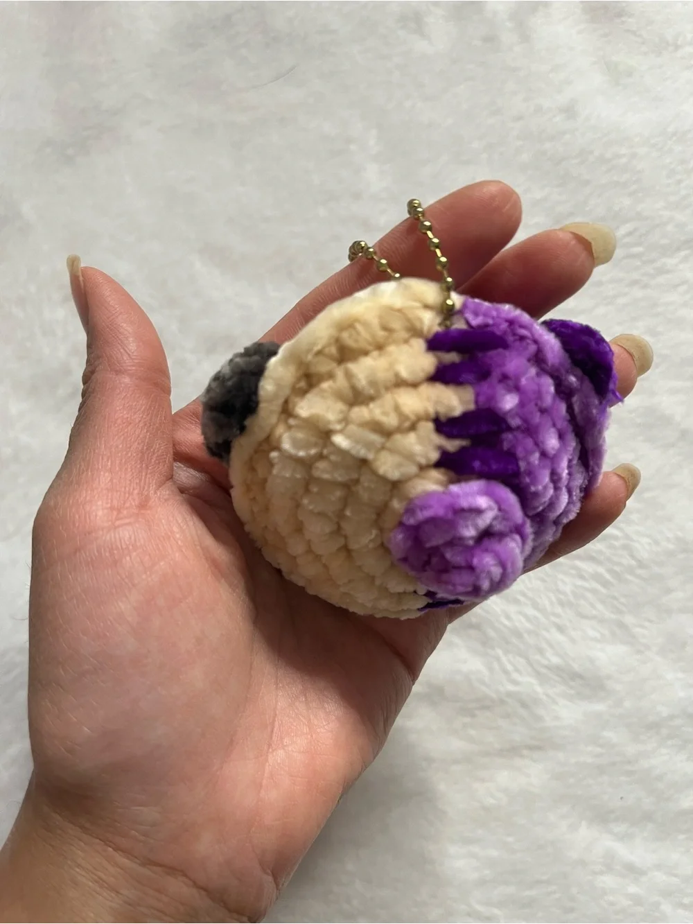 Pug zombie half purple zombie w/ x eyes half fawn Pug Keychain handmade crochet